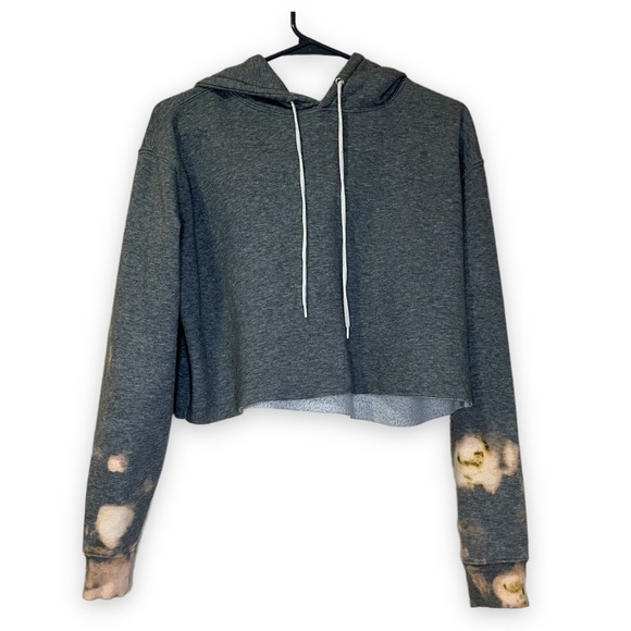 Distressed Grey Cropped Hoodie Sweatshirt